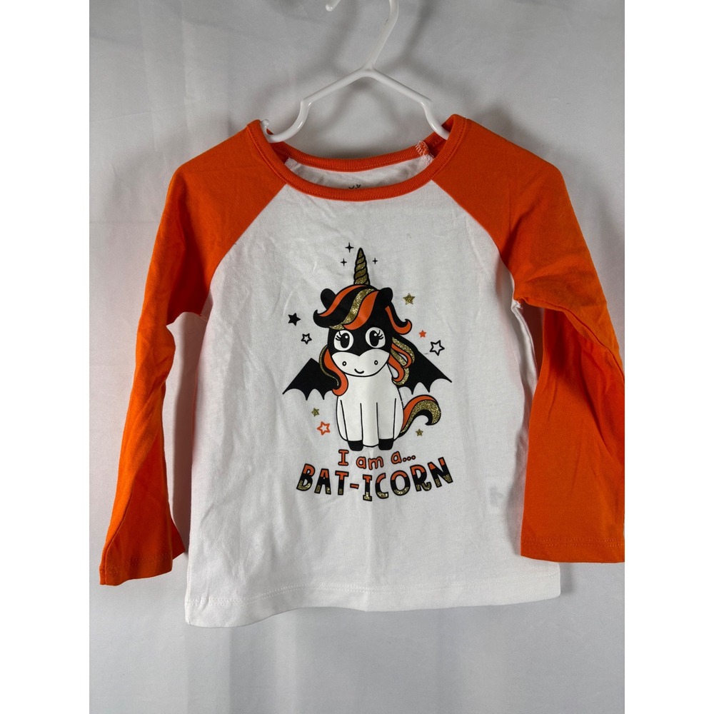 Way to Celebrate Halloween Bat-Icorn Raglan Long Sleeve Shirt Orange White‎ 2T